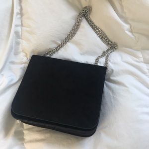 Garage black suede purse w/ silver chain hardware